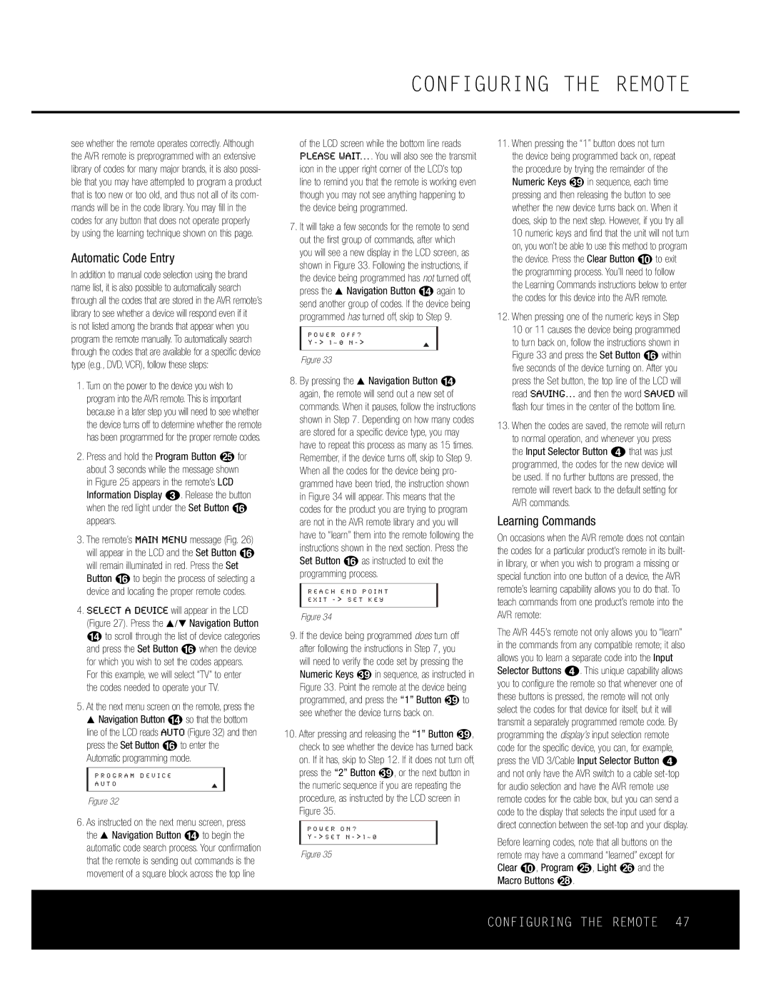 Harman-Kardon AVR 445 owner manual Automatic Code Entry, Learning Commands 