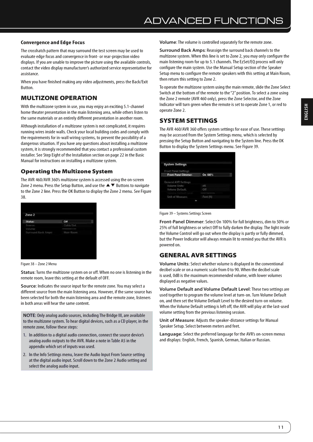 Harman-Kardon AVR 360, AVR 460 Multizone Operation, System Settings, General AVR Settings, Operating the Multizone System 