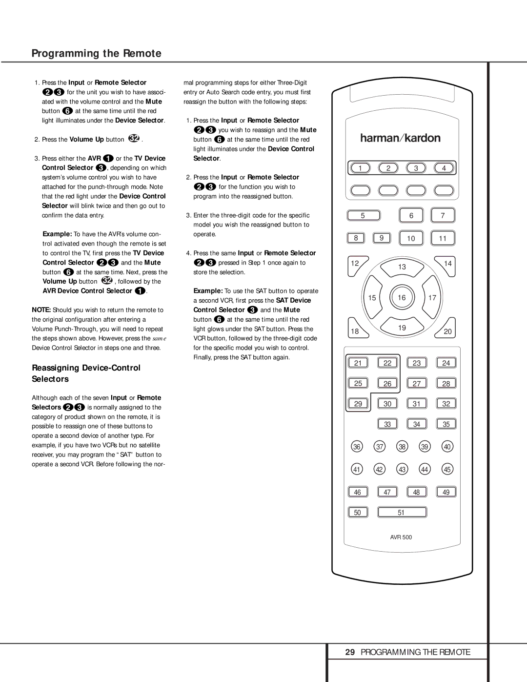 Harman-Kardon AVR 500 manual Reassigning Device-Control Selectors, Press the Volume Up button 