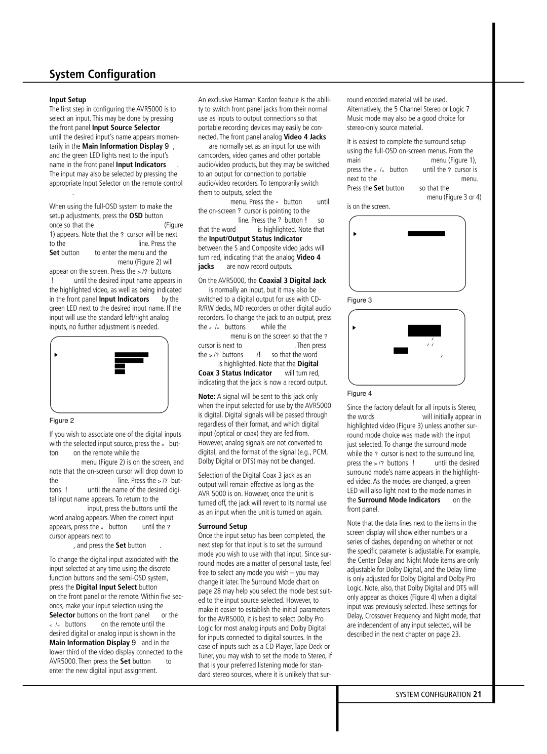 Harman-Kardon AVR 5000 owner manual Input Setup, Surround Setup 