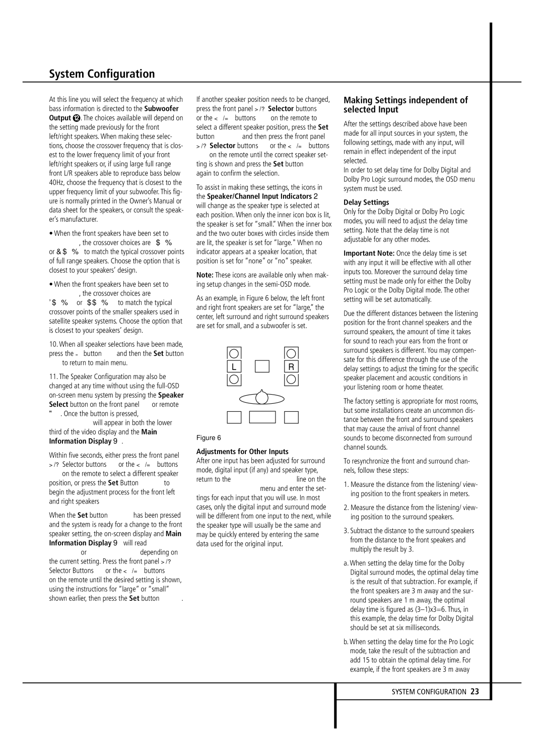 Harman-Kardon AVR 5000 owner manual Adjustments for Other Inputs, Delay Settings 