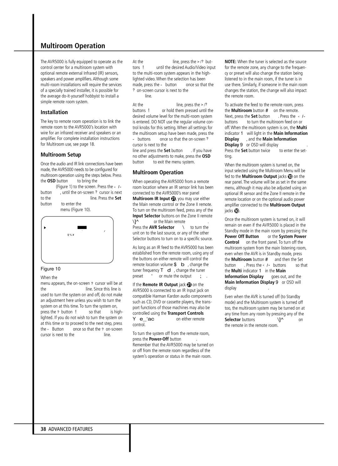 Harman-Kardon AVR 5000 owner manual Multiroom Operation, Installation, Multiroom Setup, If the Remote IR Output jack 