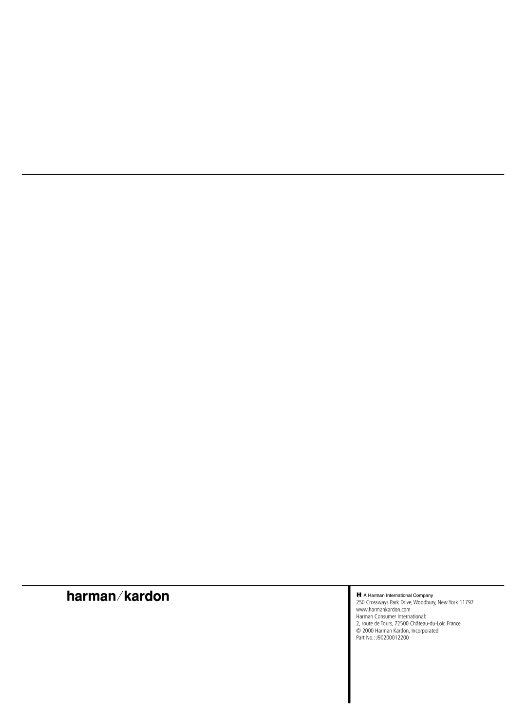 Harman-Kardon AVR 5000 owner manual Harman Consumer International 