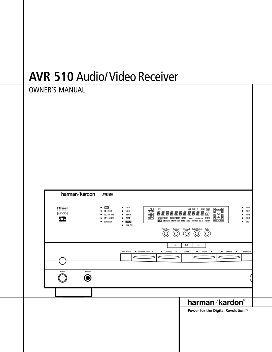 Harman-Kardon owner manual AVR 510 Audio/ Video Receiver 