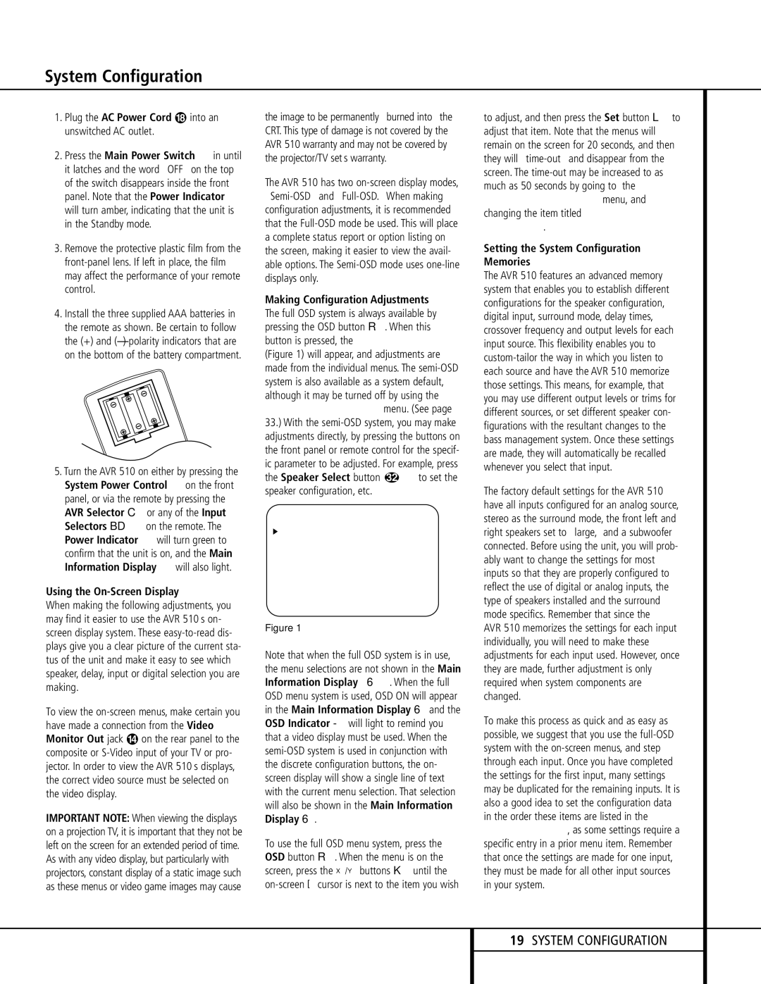 Harman-Kardon AVR 510 owner manual Plug the AC Power Cord into an unswitched AC outlet, Using the On-Screen Display 