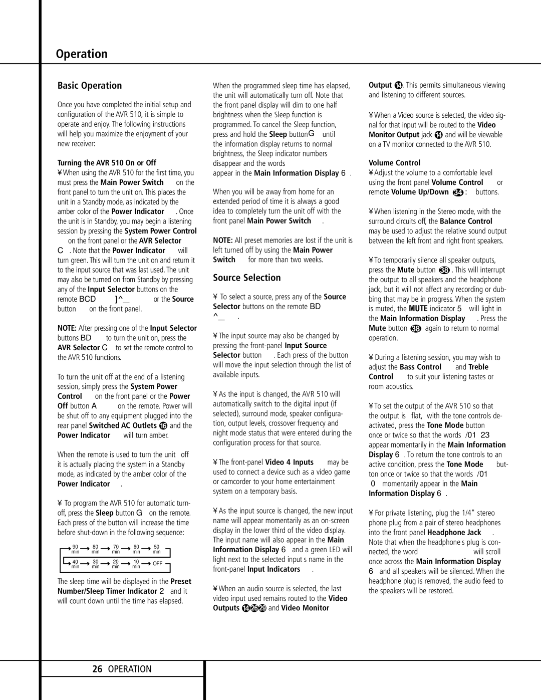 Harman-Kardon AVR 510 owner manual Basic Operation, Source Selection 