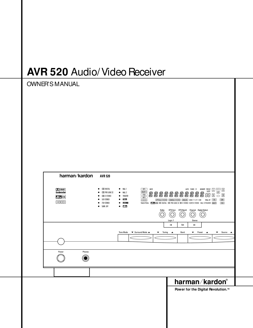 Harman-Kardon owner manual AVR 520 Audio/ Video Receiver 