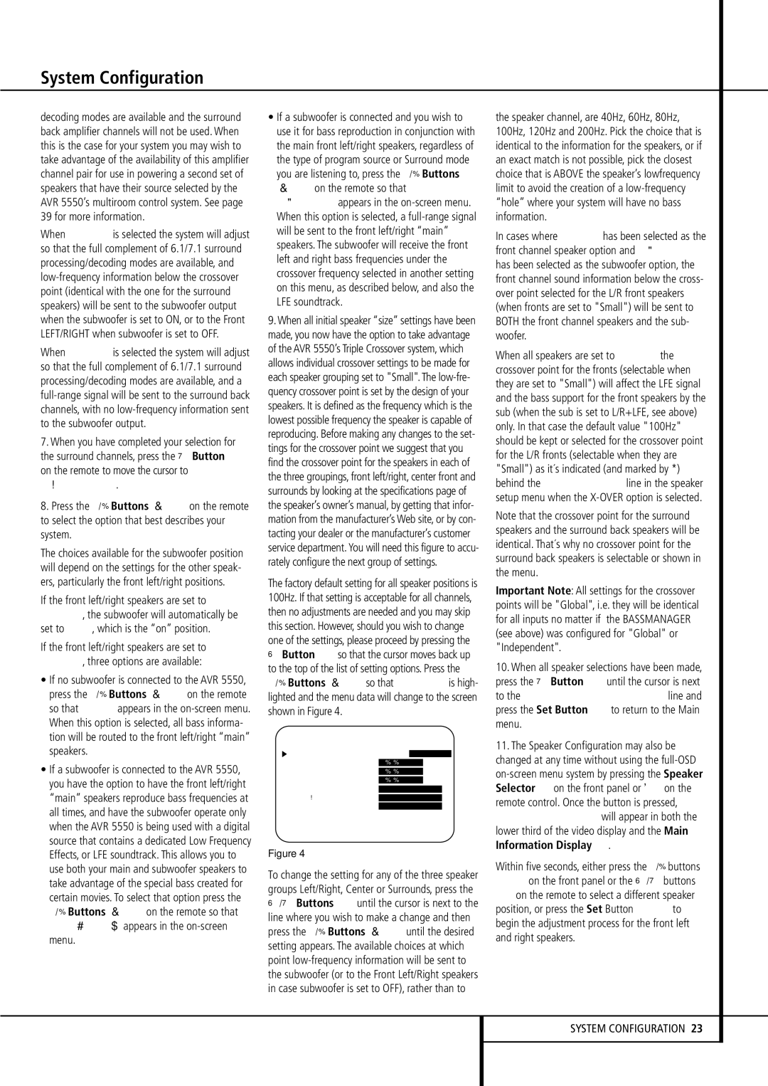 Harman-Kardon AVR 5550 owner manual Subwoofer 