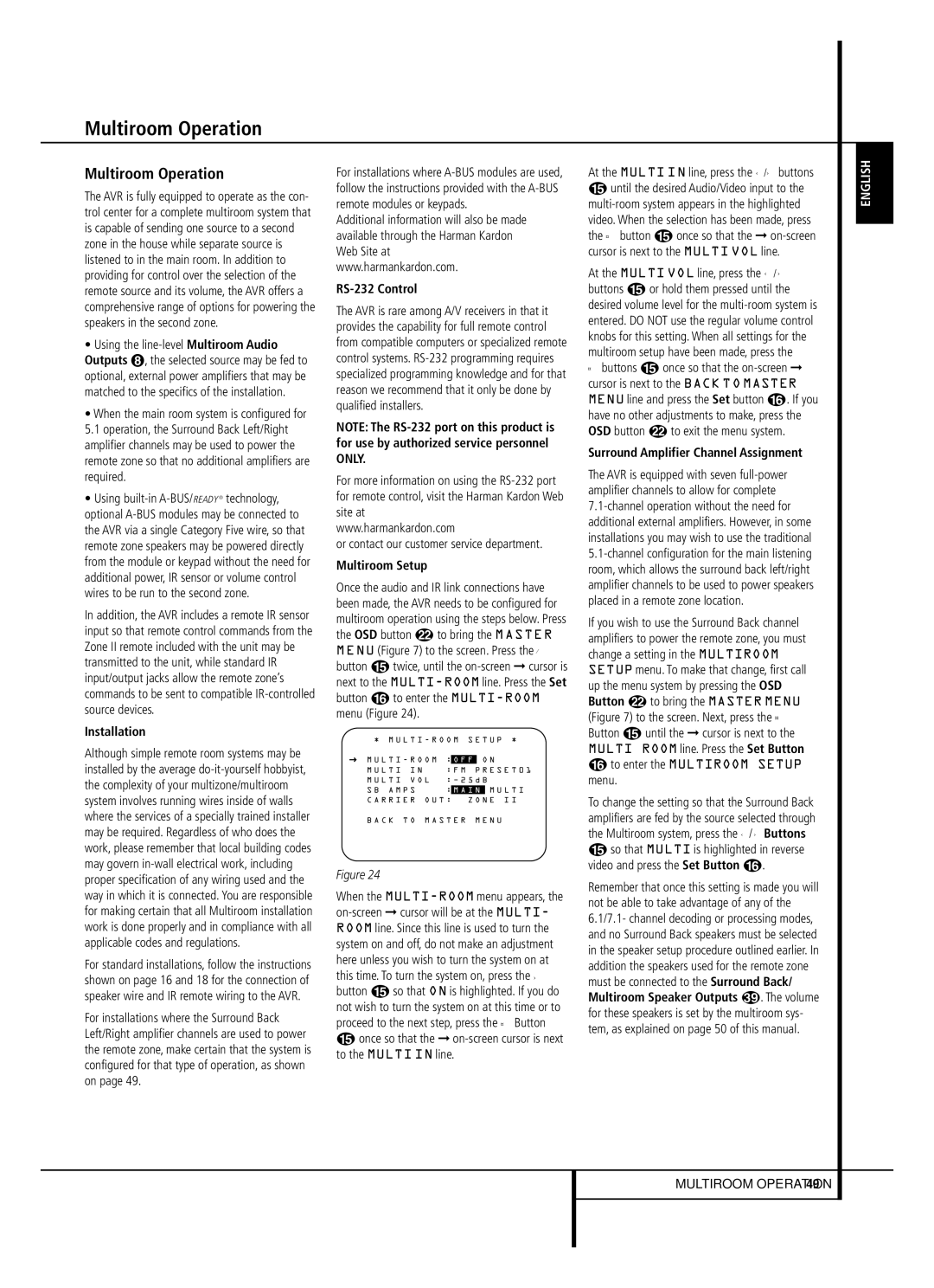 Harman-Kardon AVR 645 owner manual Multiroom Operation 