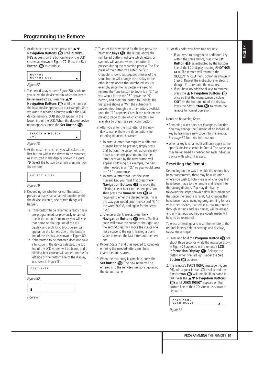 Harman-Kardon AVR 645 Resetting the Remote, At this point you have two options, See page 54 for more information 