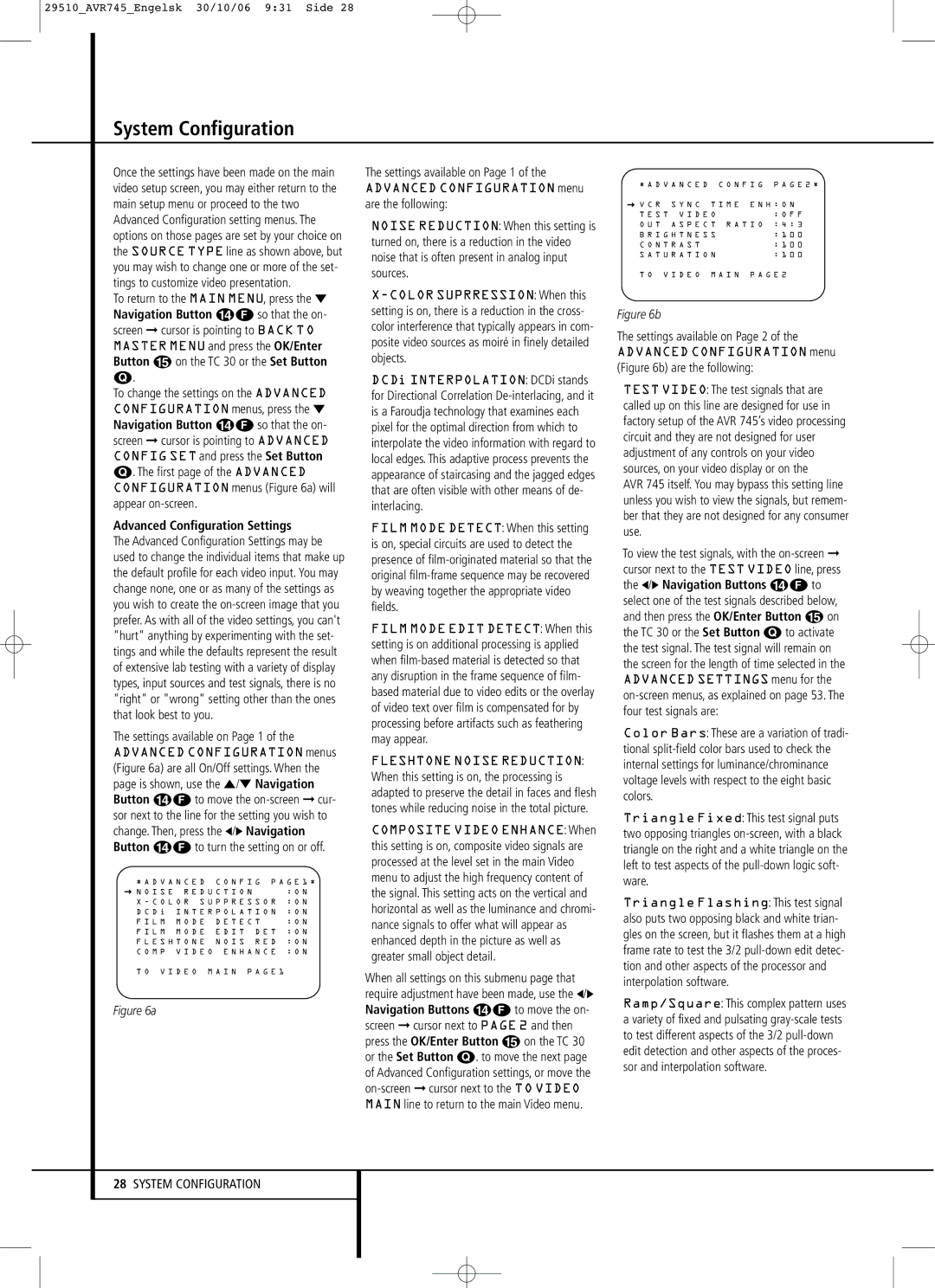 Harman-Kardon AVR 745 owner manual Advanced Configuration Settings, Settings available on Page 1 