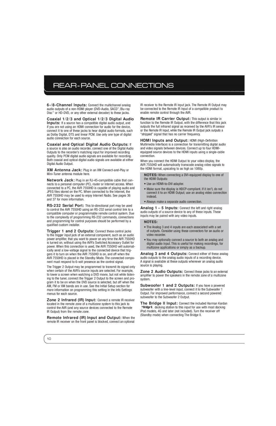 Harman-Kardon AVR 7550HD owner manual REAR-PANEL Connections 