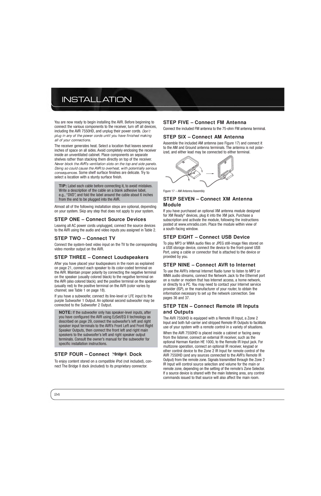 Harman-Kardon AVR 7550HD owner manual Installation 