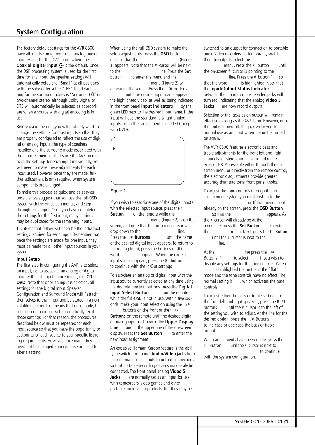 Harman-Kardon AVR 8500 owner manual Input Setup 