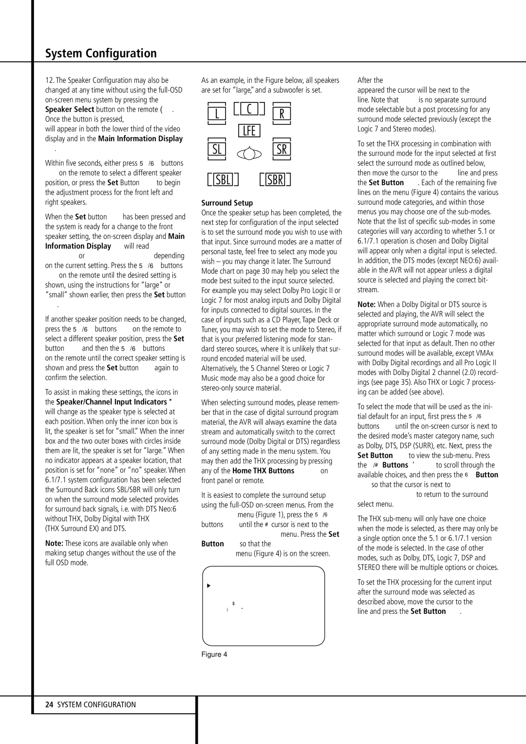 Harman-Kardon AVR 8500 owner manual Within five seconds, either press ⁄/¤ buttons, THX Surround EX and DTS, Surround Setup 