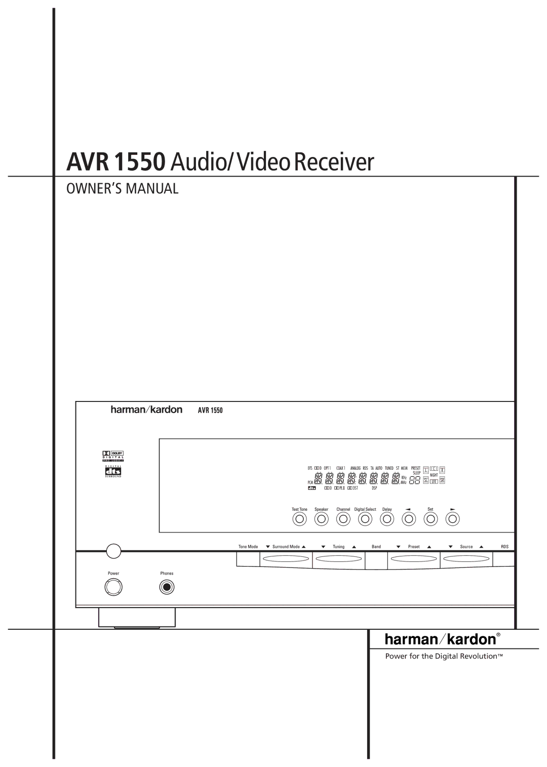 Harman-Kardon AVR1550 owner manual AVR 1550 Audio/ Video Receiver 