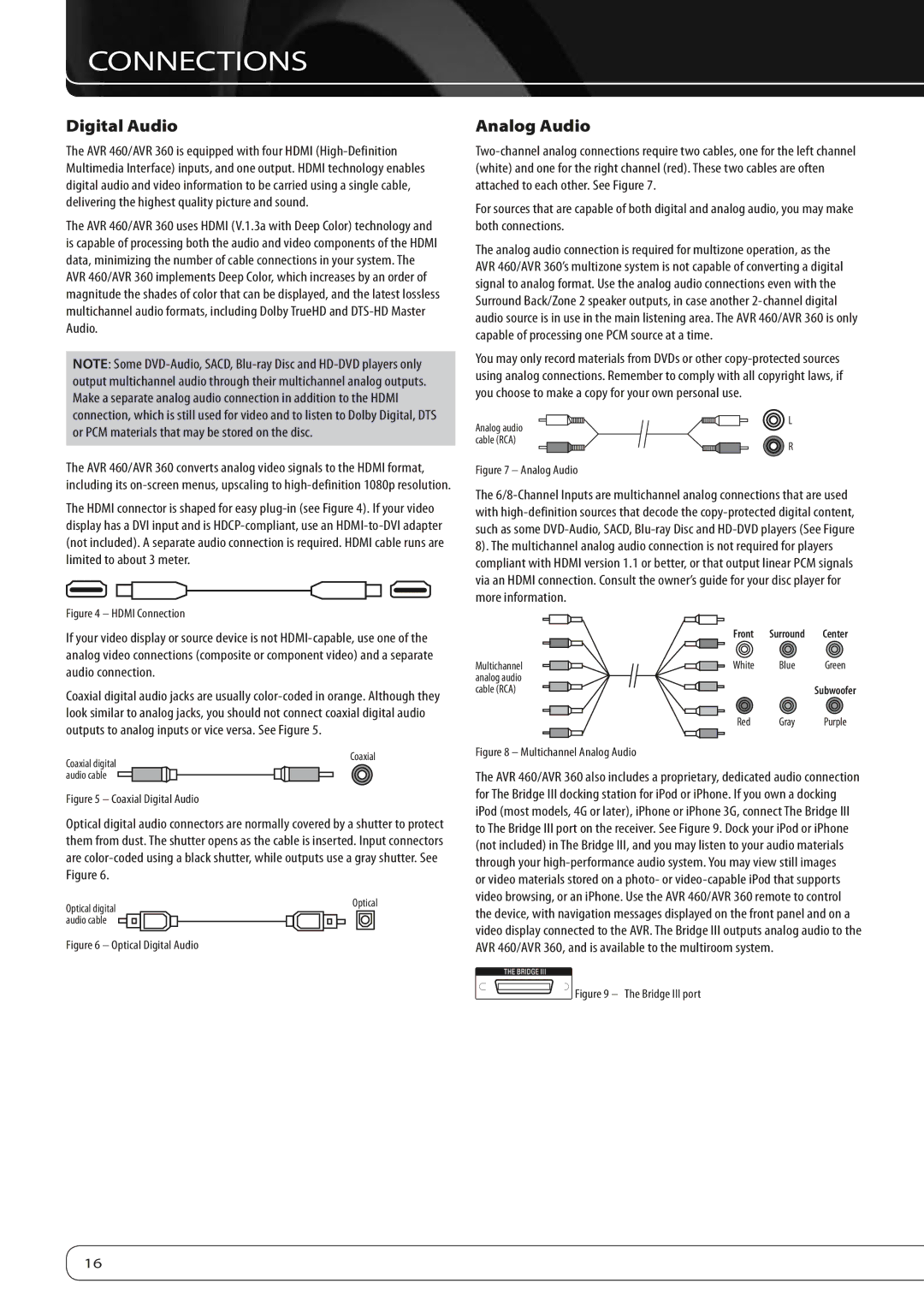 Harman-Kardon AVR360 owner manual Digital Audio, Analog Audio 