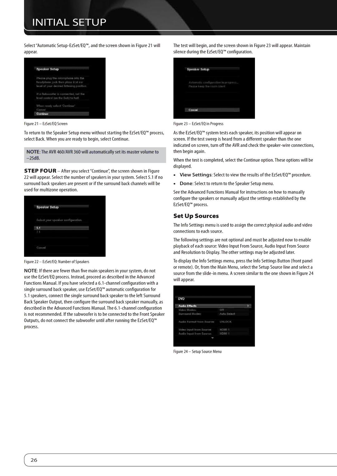 Harman-Kardon AVR360 owner manual Set Up Sources, Done Select to return to the Speaker Setup menu 