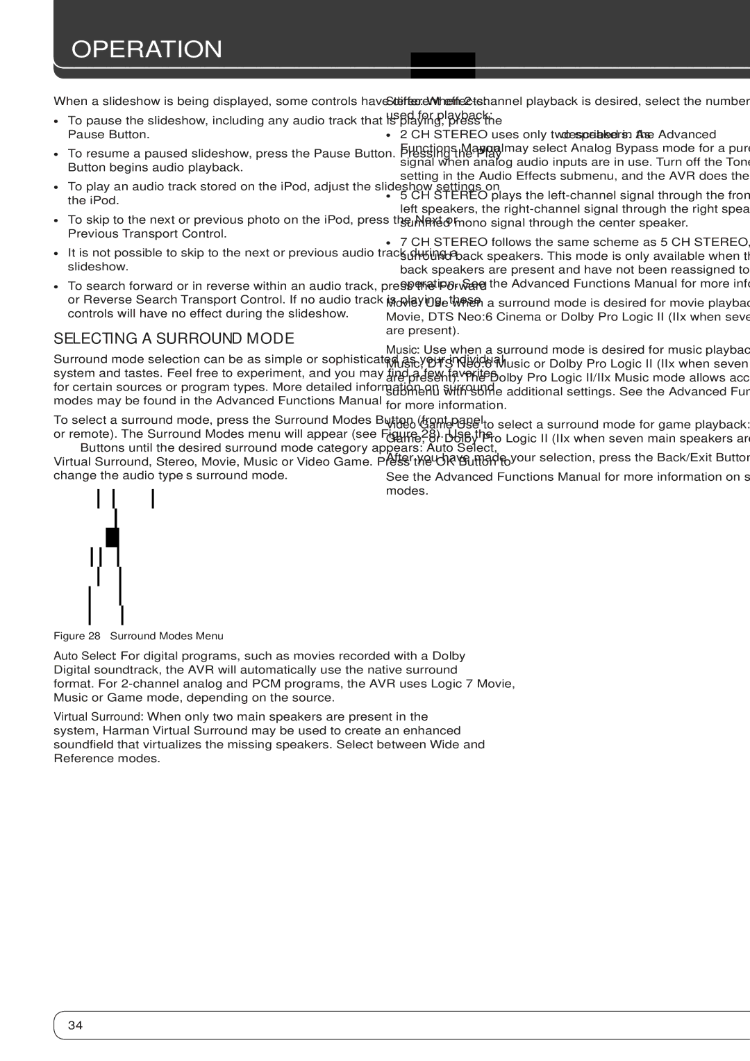 Harman-Kardon AVR360 owner manual Selecting a Surround Mode 