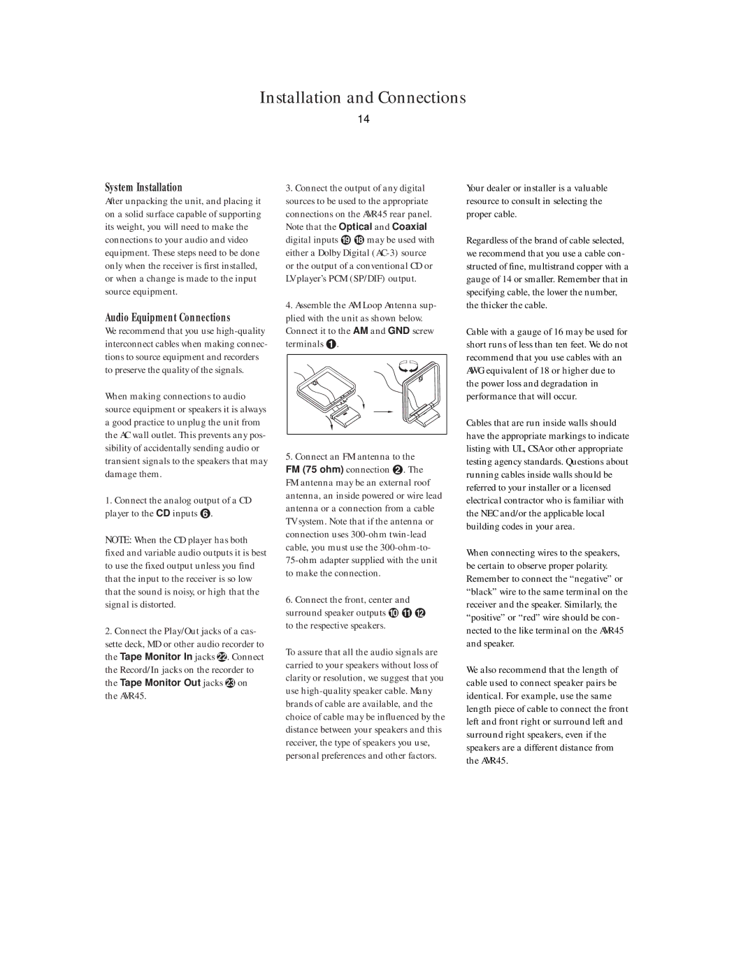 Harman-Kardon AVR45 owner manual Installation and Connections, System Installation, Audio Equipment Connections 