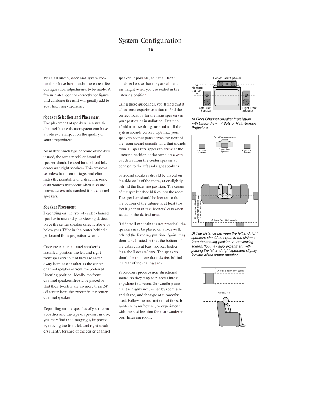 Harman-Kardon AVR45 owner manual System Configuration, Speaker Placement 