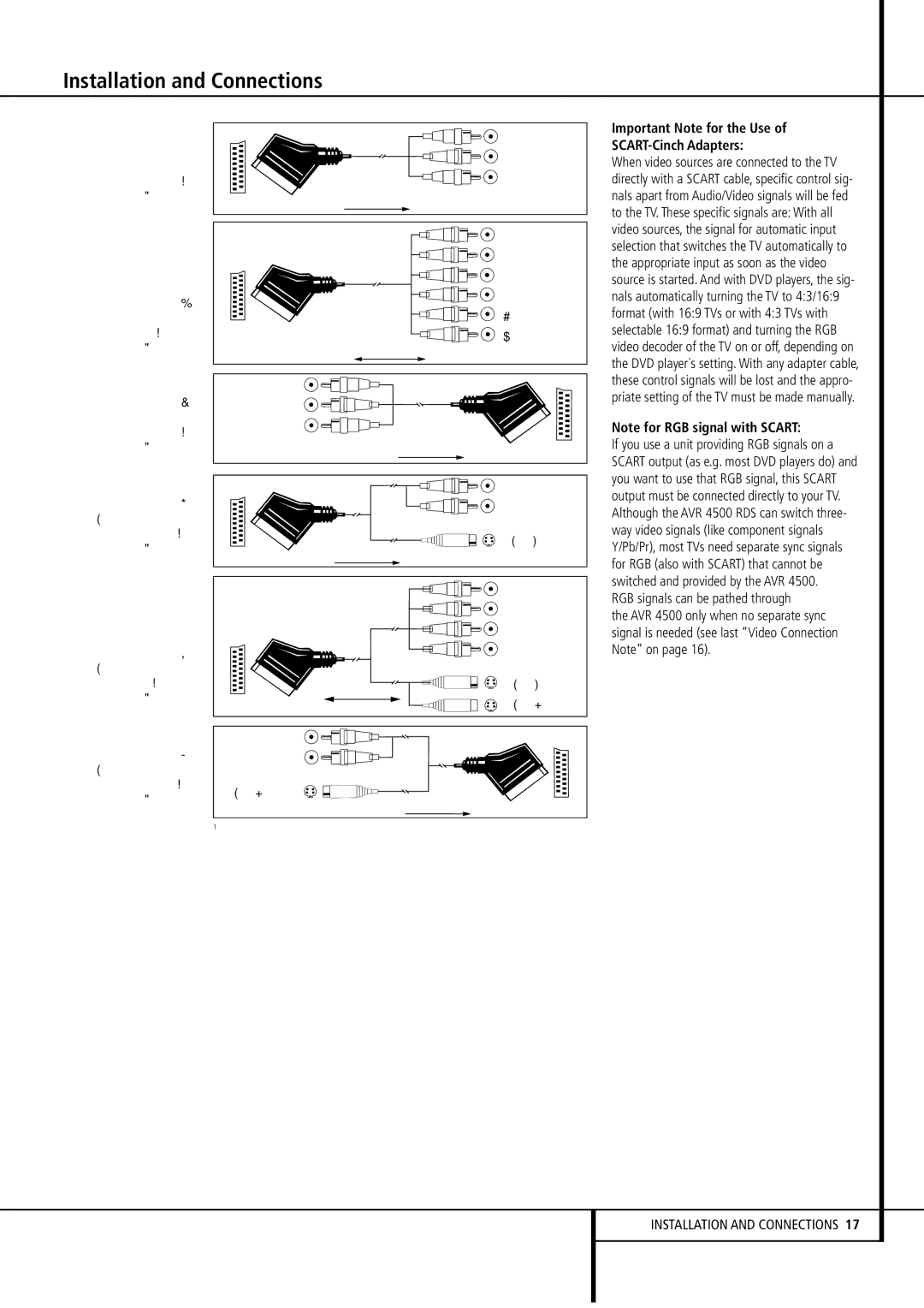 Harman-Kardon AVR4500 owner manual Important Note for the Use SCART-Cinch Adapters, RGB signals can be pathed through 