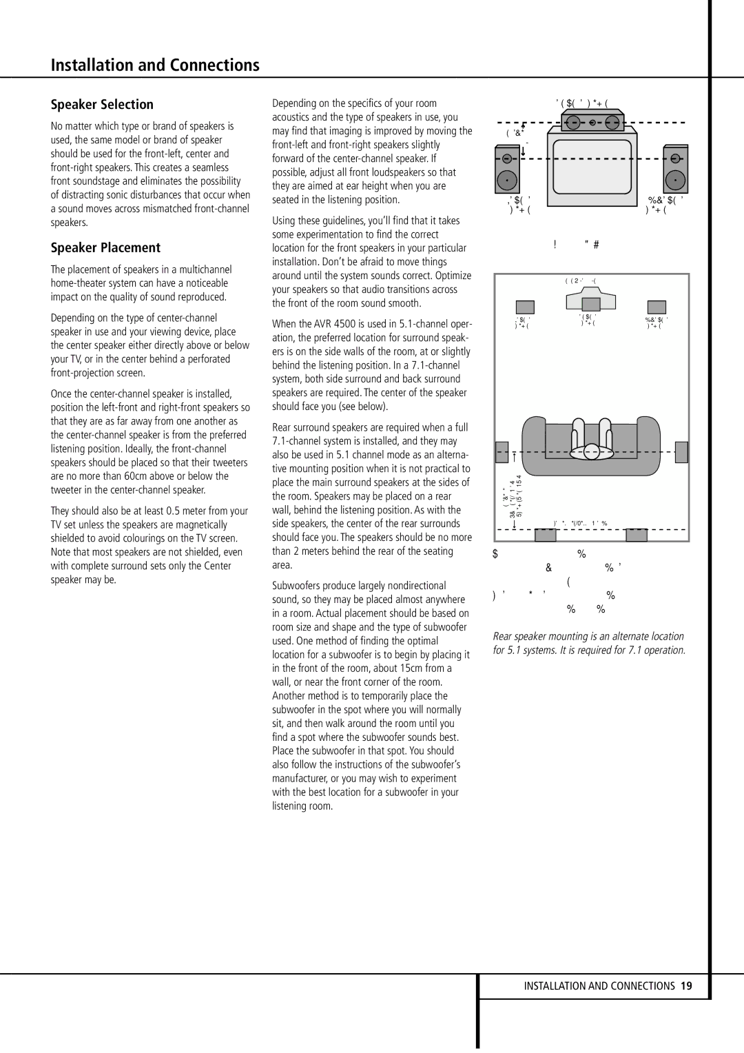 Harman-Kardon AVR4500 owner manual Speaker Selection, Speaker Placement 