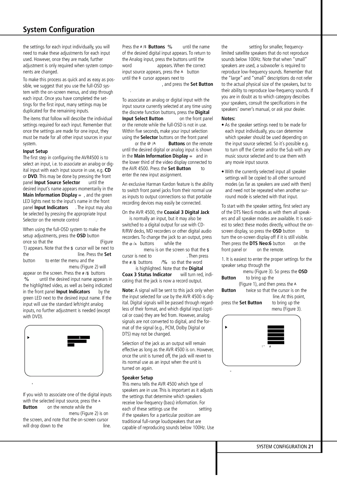 Harman-Kardon AVR4500 owner manual Input Setup, Speaker Setup, Front panel or 