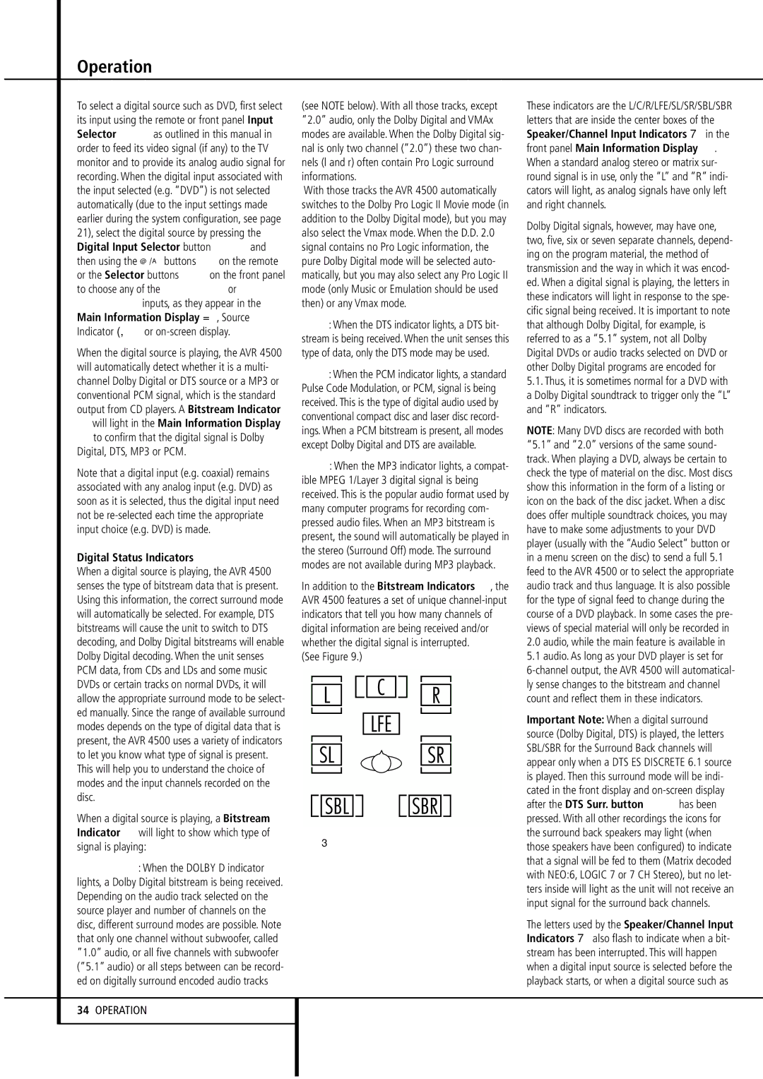 Harman-Kardon AVR4500 owner manual Digital Status Indicators, See Figure 