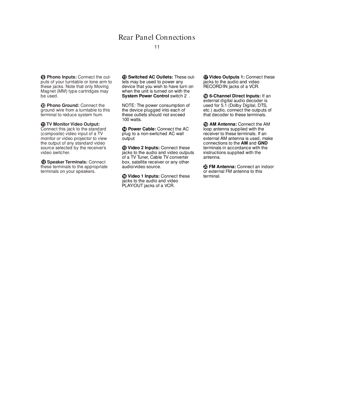 Harman-Kardon AVR5 owner manual Rear Panel Connections 