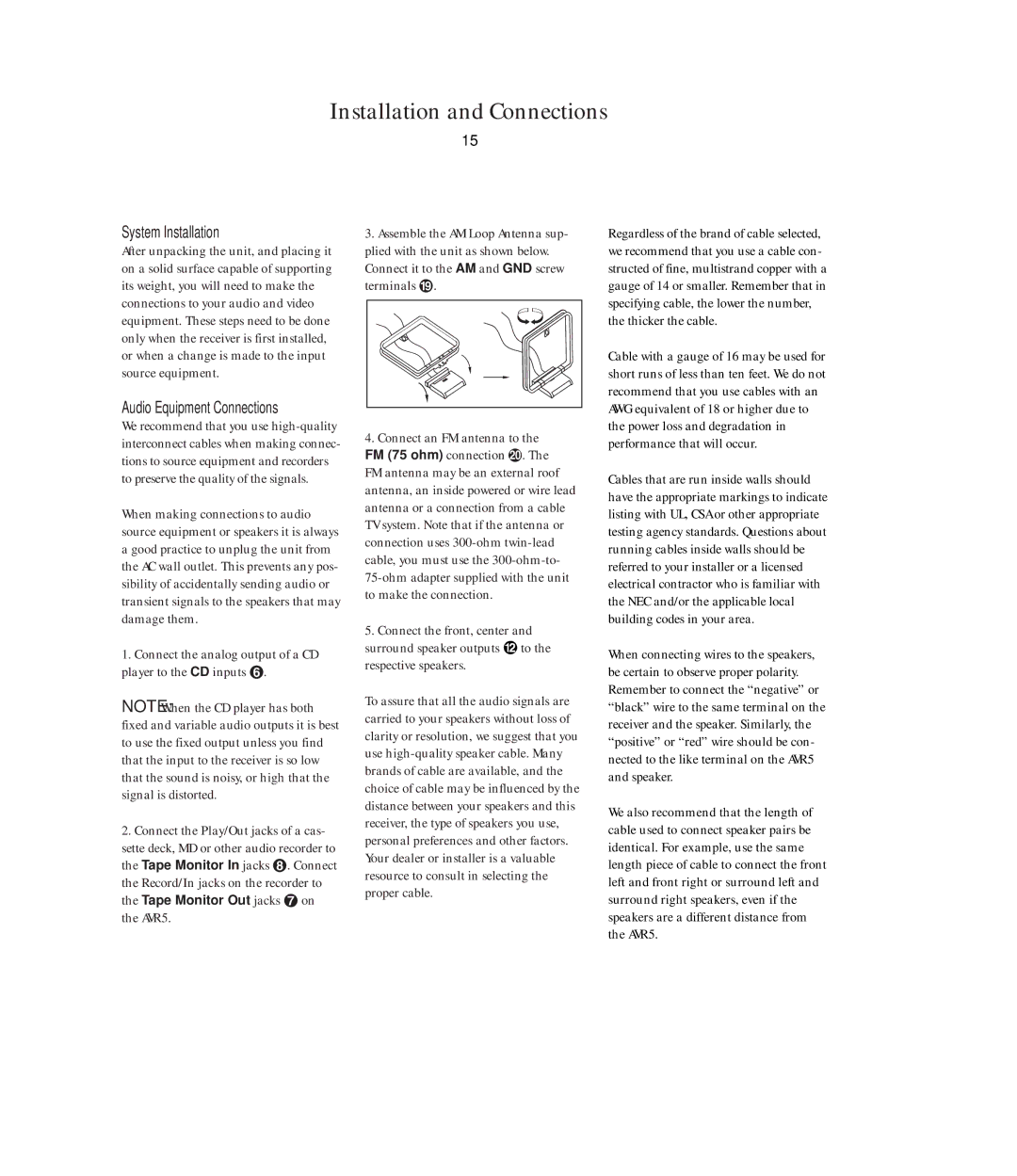 Harman-Kardon AVR5 owner manual Installation and Connections, System Installation, Audio Equipment Connections 