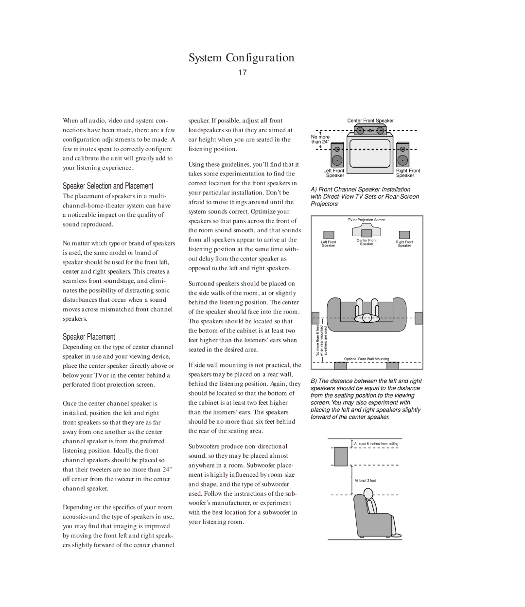 Harman-Kardon AVR5 owner manual System Configuration, Speaker Placement 