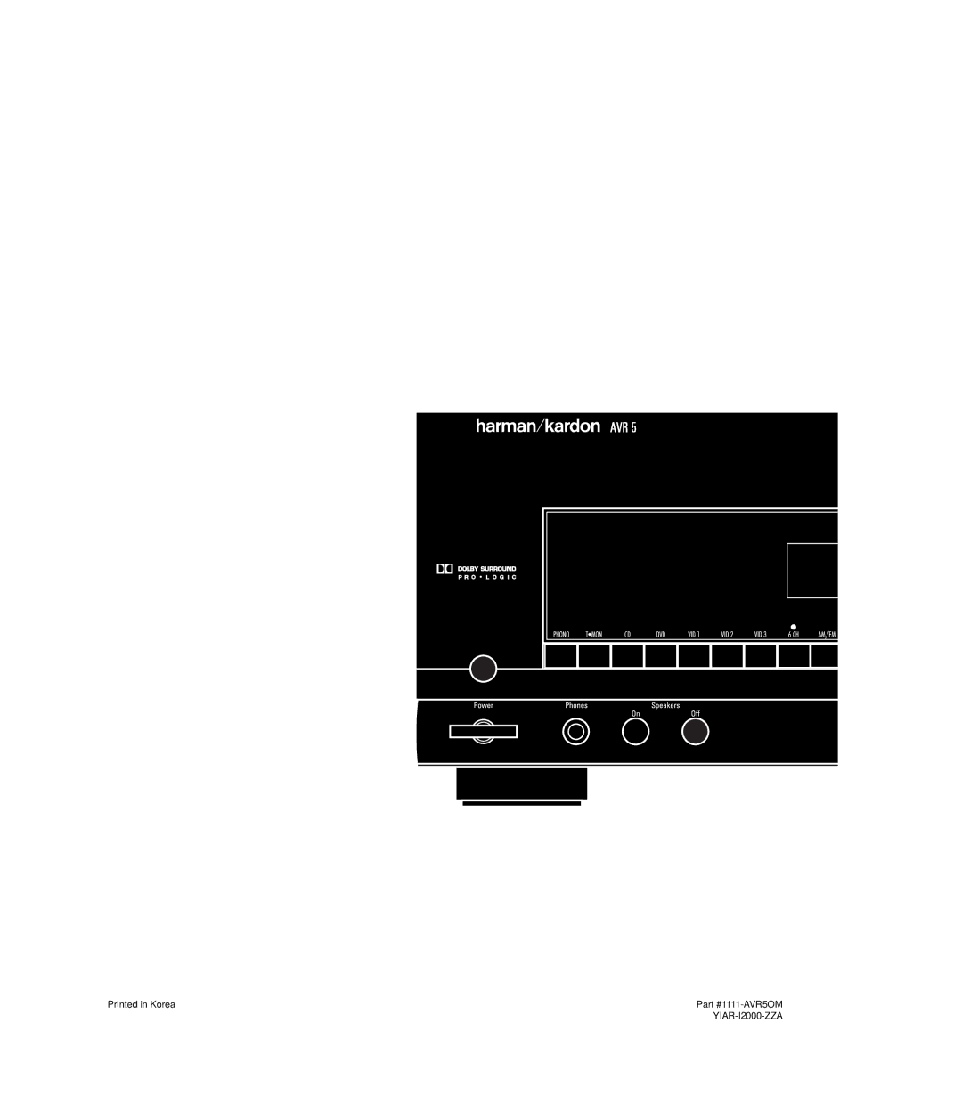 Harman-Kardon AVR5 owner manual YIAR-I2000-ZZA 