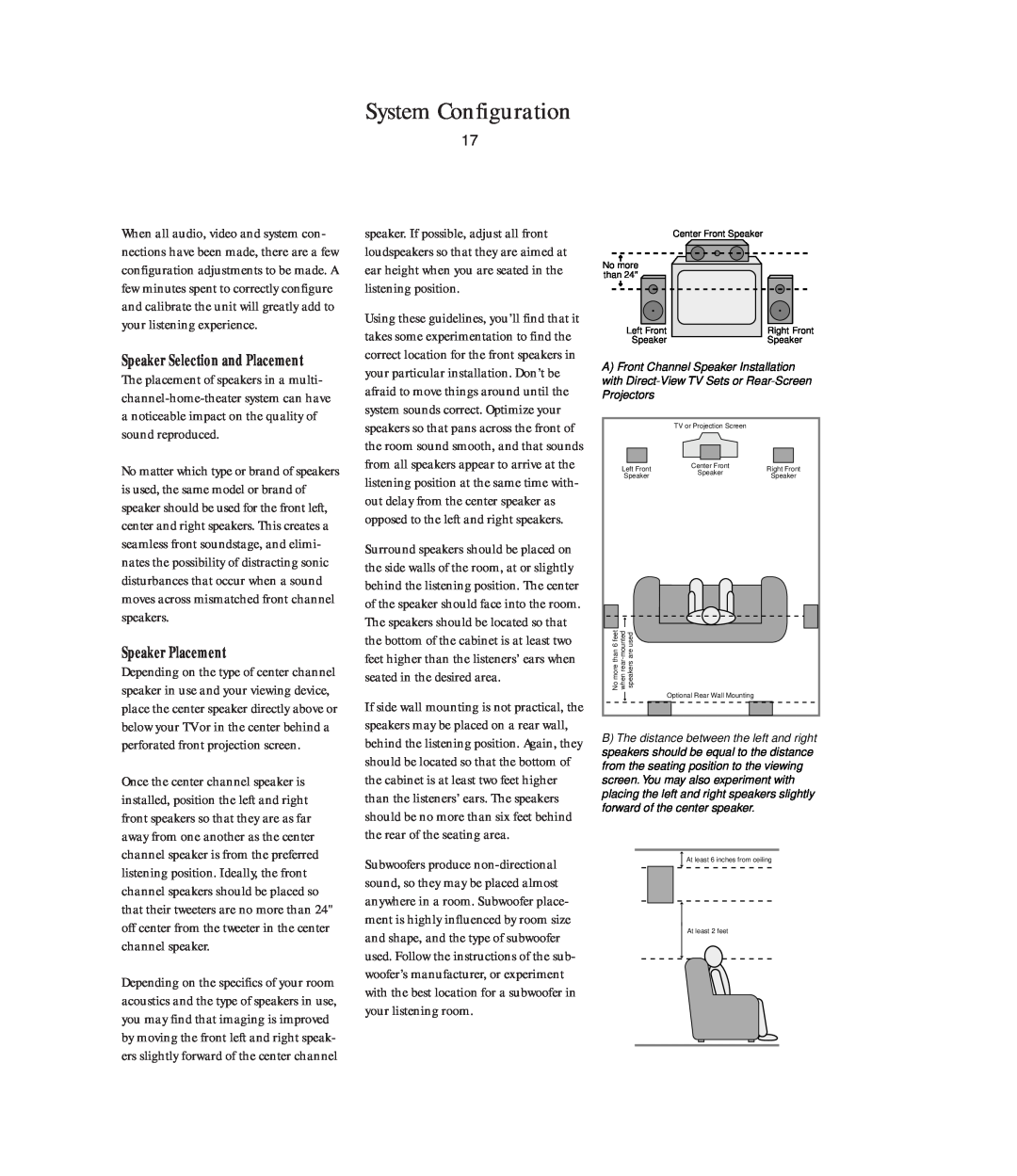 Harman-Kardon AVR5 owner manual System Configuration, Speaker Placement 