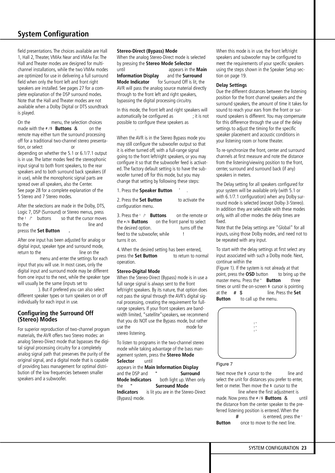 Harman-Kardon AVR507 owner manual Configuring the Surround Off Stereo Modes, Stereo-Direct Bypass Mode, Stereo-Digital Mode 