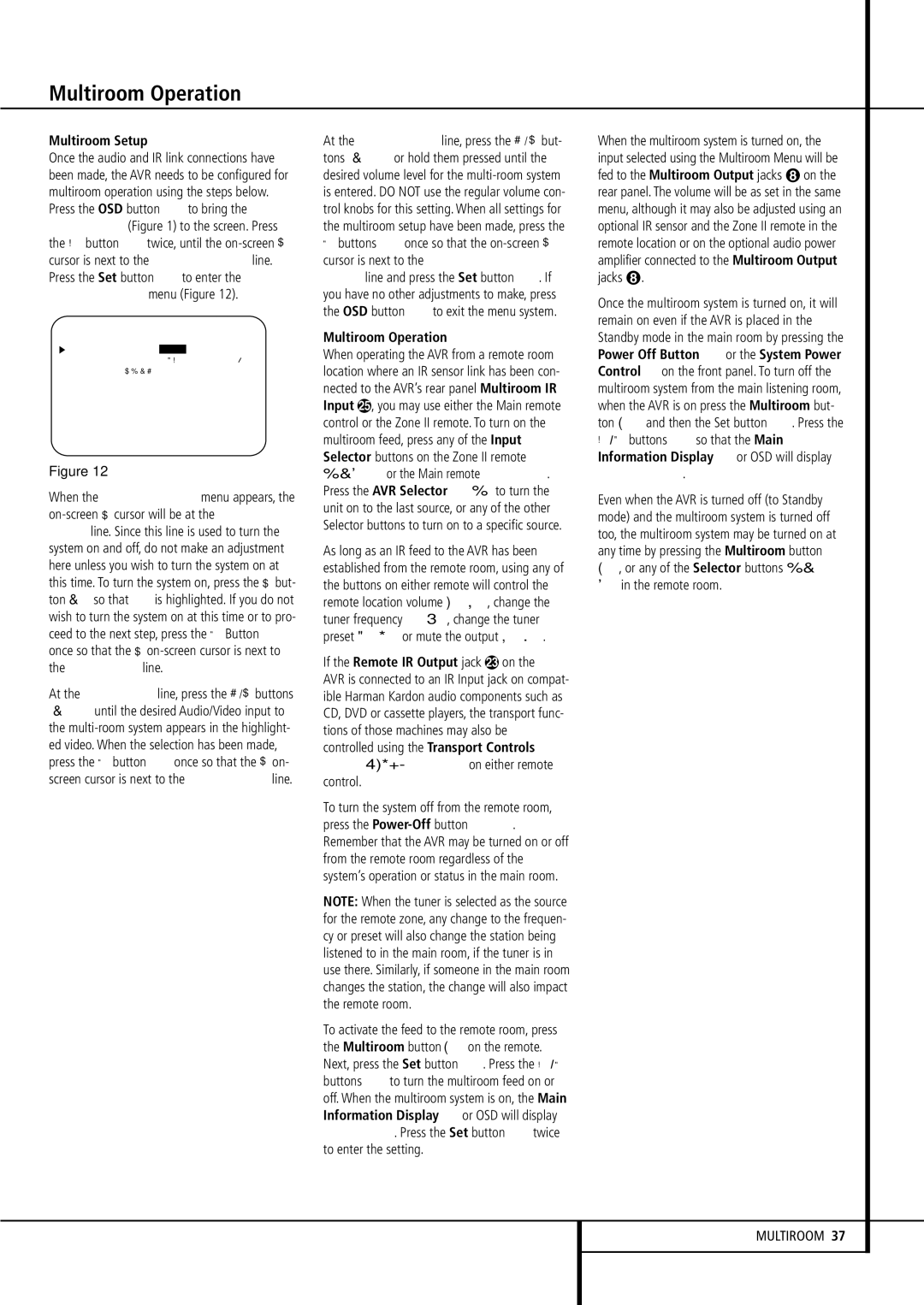 Harman-Kardon AVR507 owner manual Multiroom Operation, Multiroom Setup, If the Remote IR Output jack 