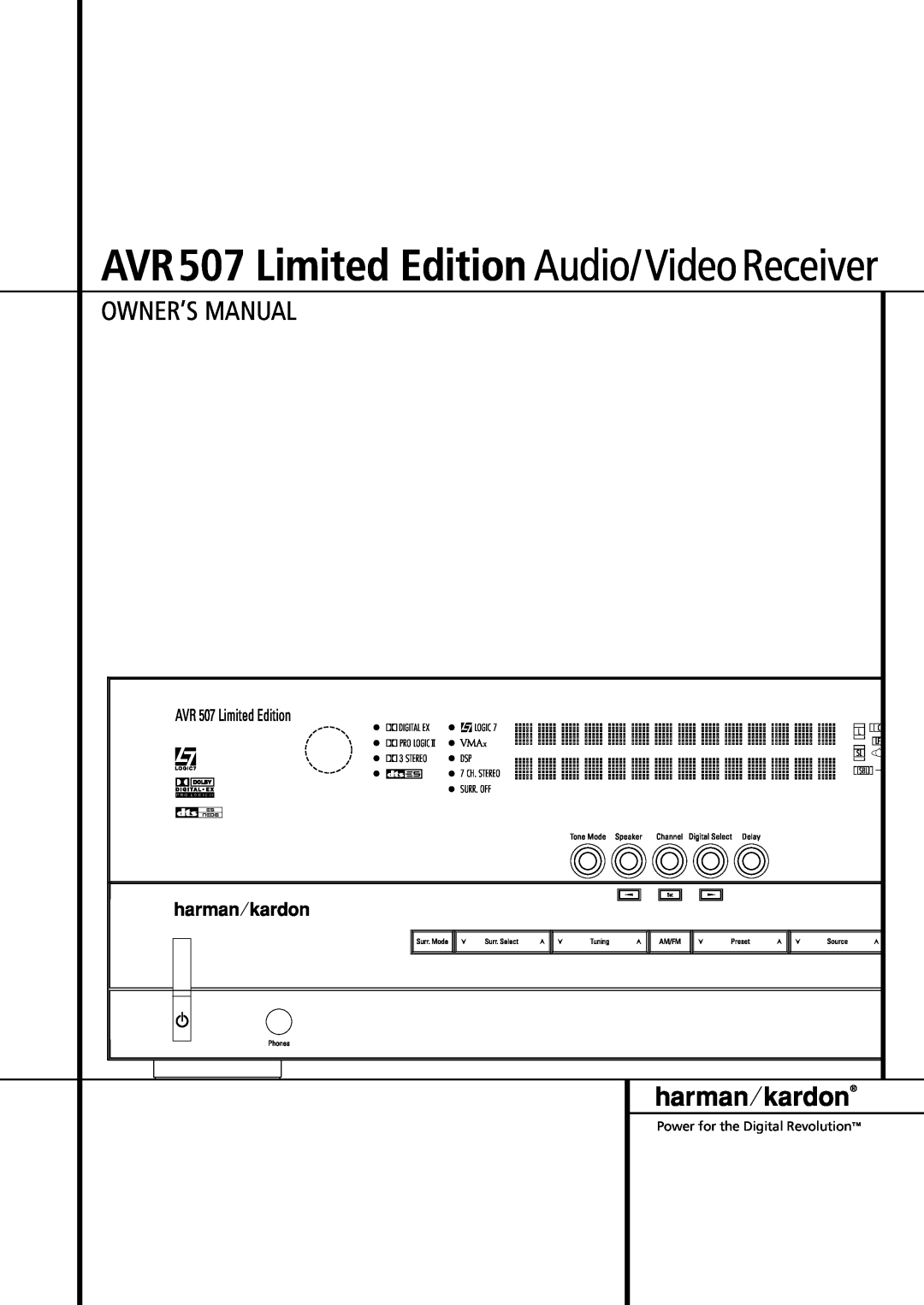 Harman-Kardon owner manual AVR507 Limited Edition Audio/Video Receiver 