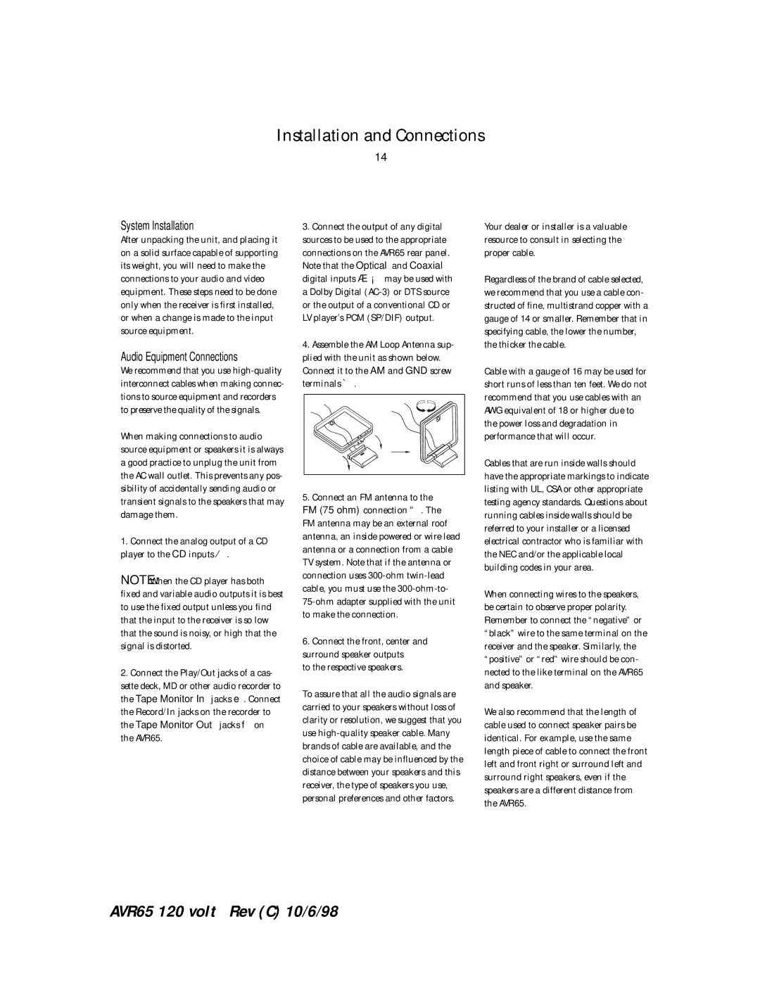 Harman-Kardon AVR65 manual Installation and Connections, System Installation, Audio Equipment Connections 