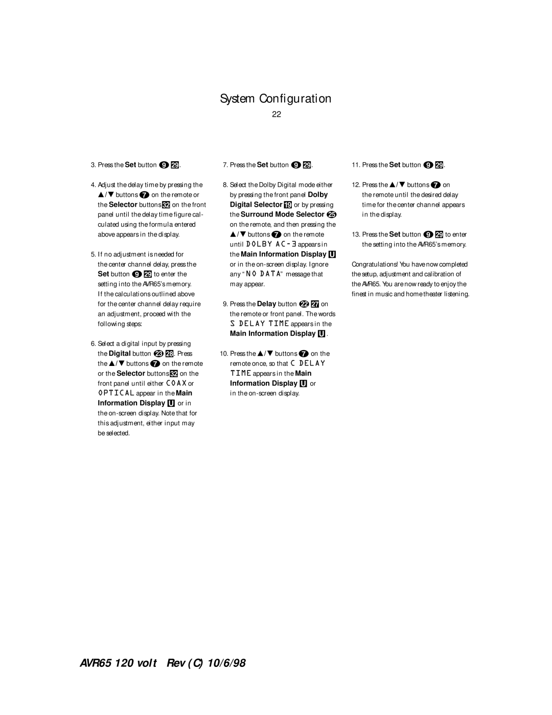 Harman-Kardon AVR65 manual Main Information Display U 