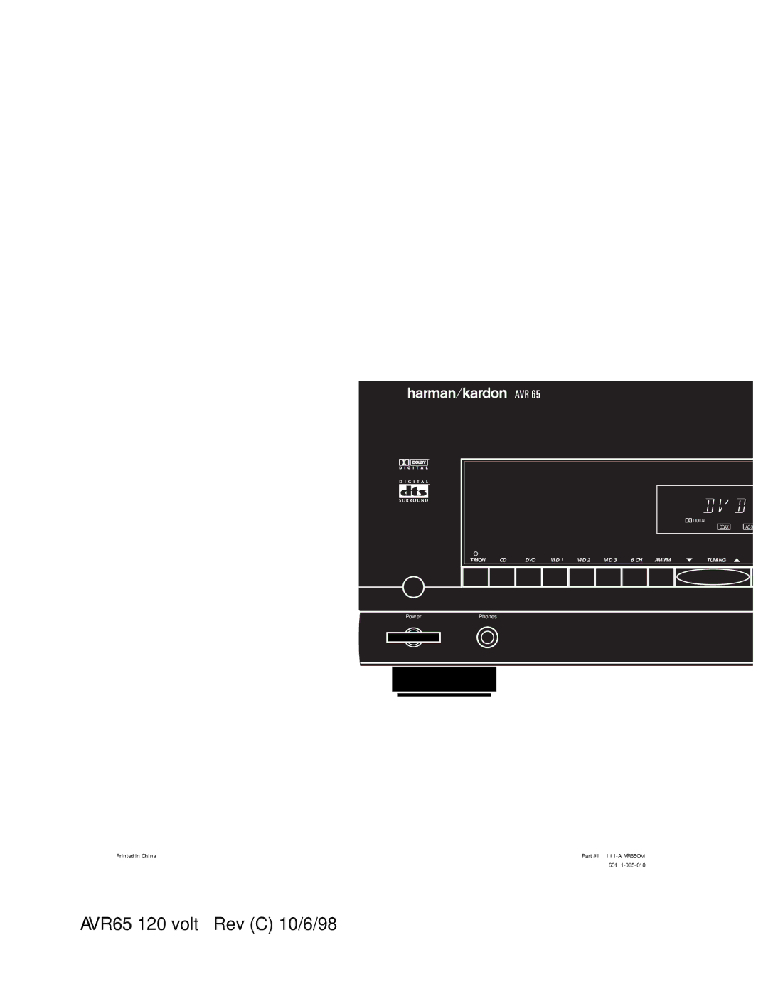 Harman-Kardon AVR65 manual Avr 