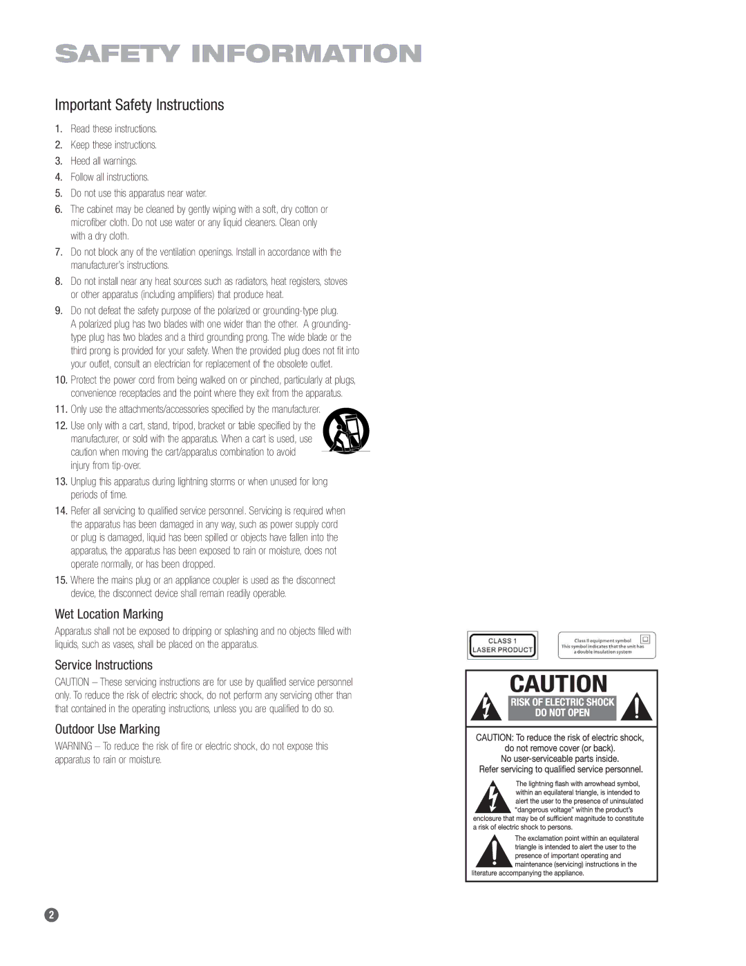 Harman-Kardon BDP 1 owner manual Safety Information, Important Safety Instructions 