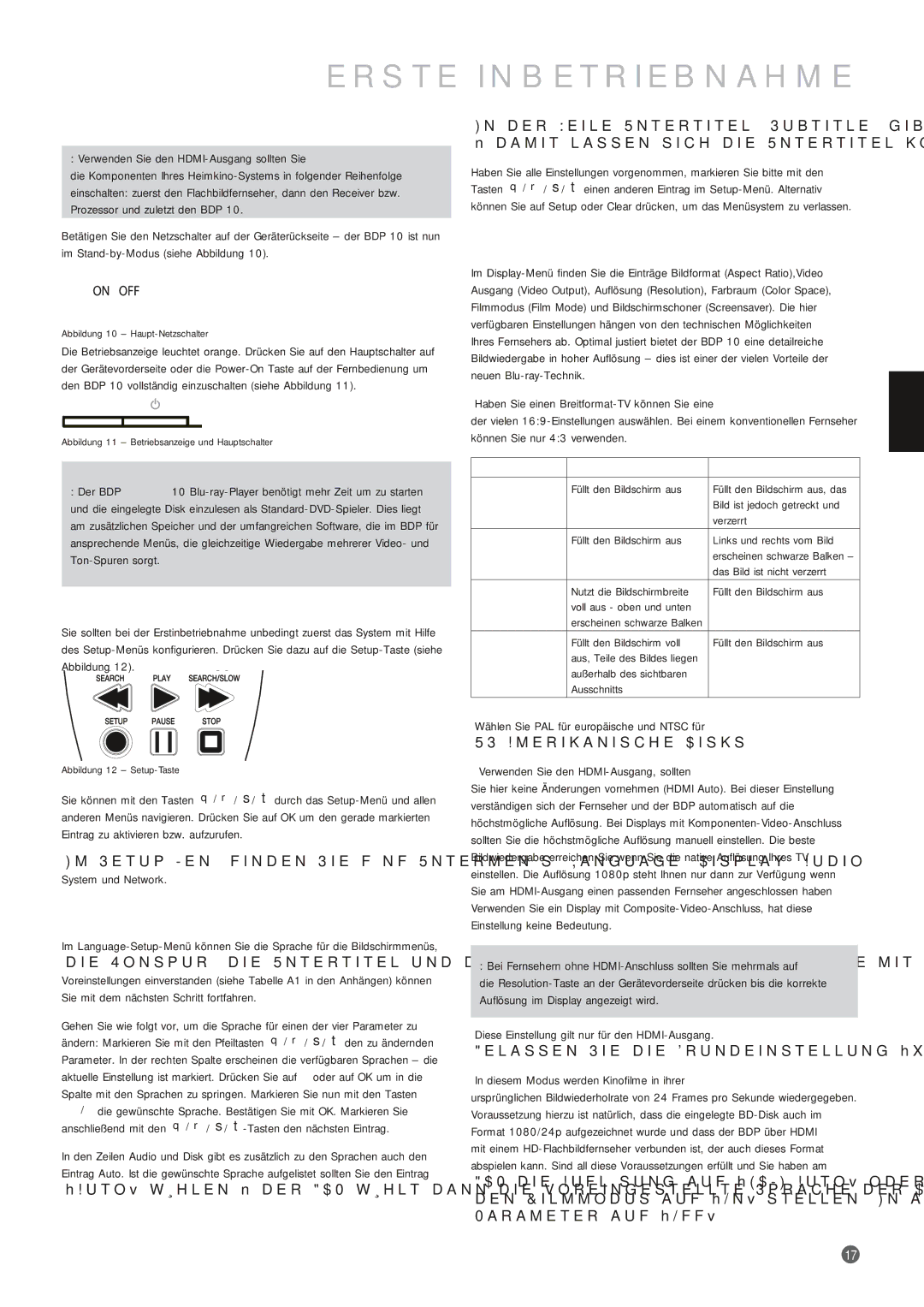 Harman-Kardon manual Erste Inbetriebnahme, Schritt eins BDP 10 einschalten, Schritt zwei Das Setup Menü aufrufen 