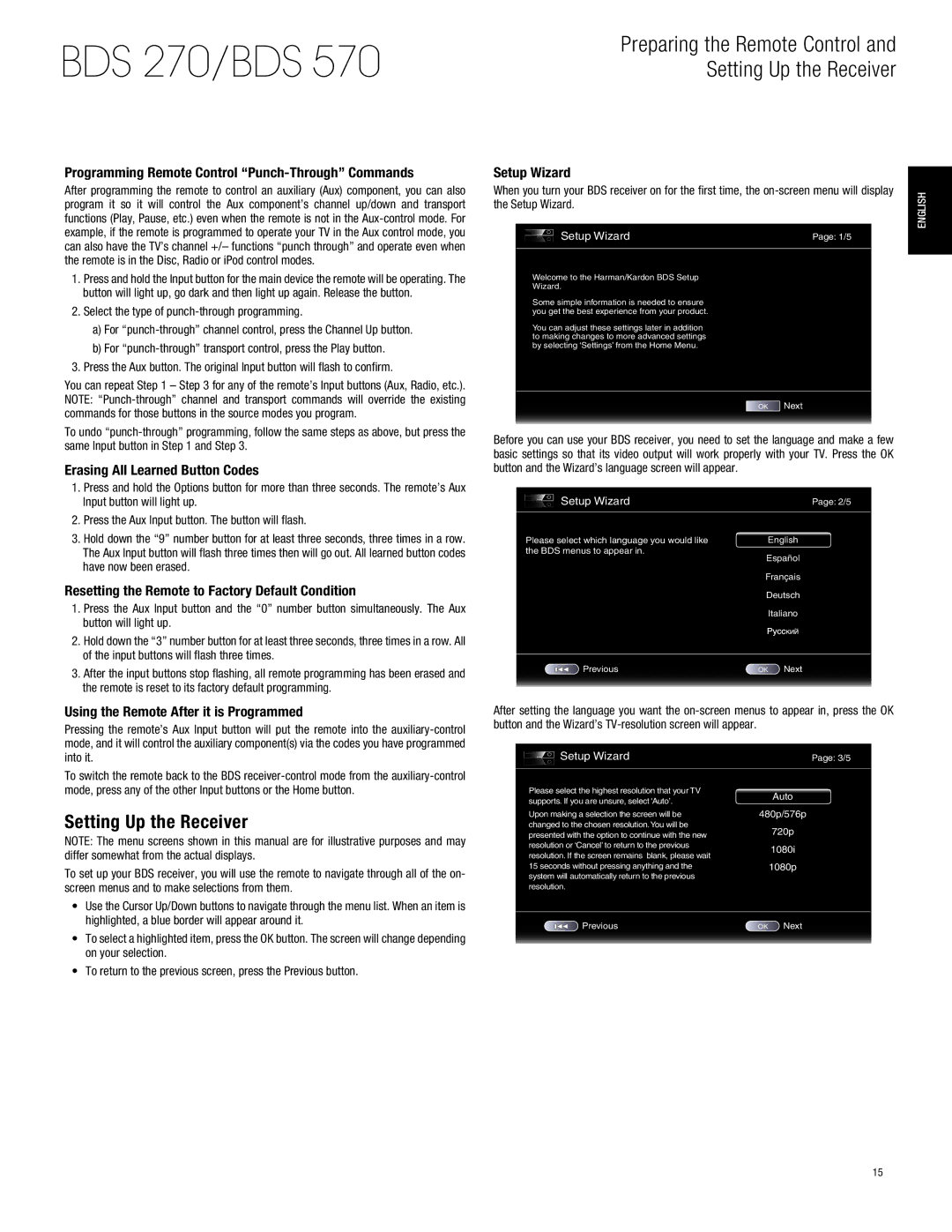 Harman-Kardon BDS770 owner manual Setting Up the Receiver 