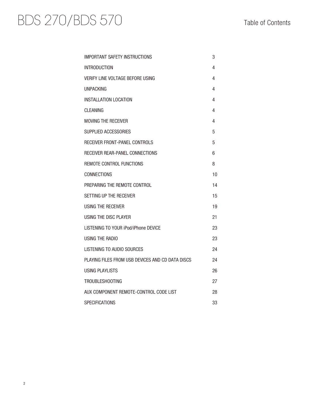 Harman-Kardon BDS770 owner manual BDS 270/BDS, Table of Contents 