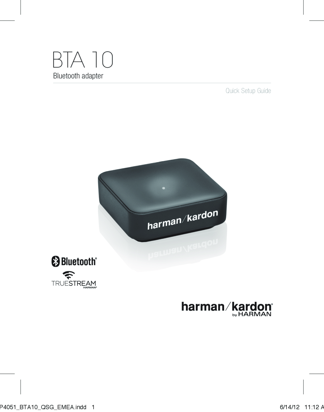 Harman-Kardon BTA 10 setup guide Bluetooth adapter, Quick Setup Guide 
