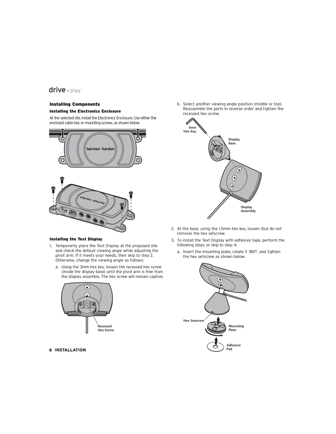 Harman-Kardon Car Stereo System Installing Components, Installing the Electronics Enclosure, Installing the Text Display 