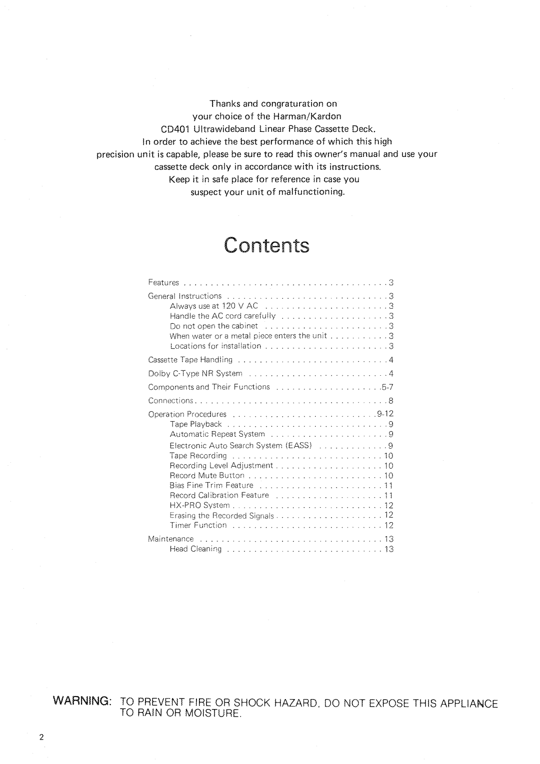 Harman-Kardon CD401 manual 