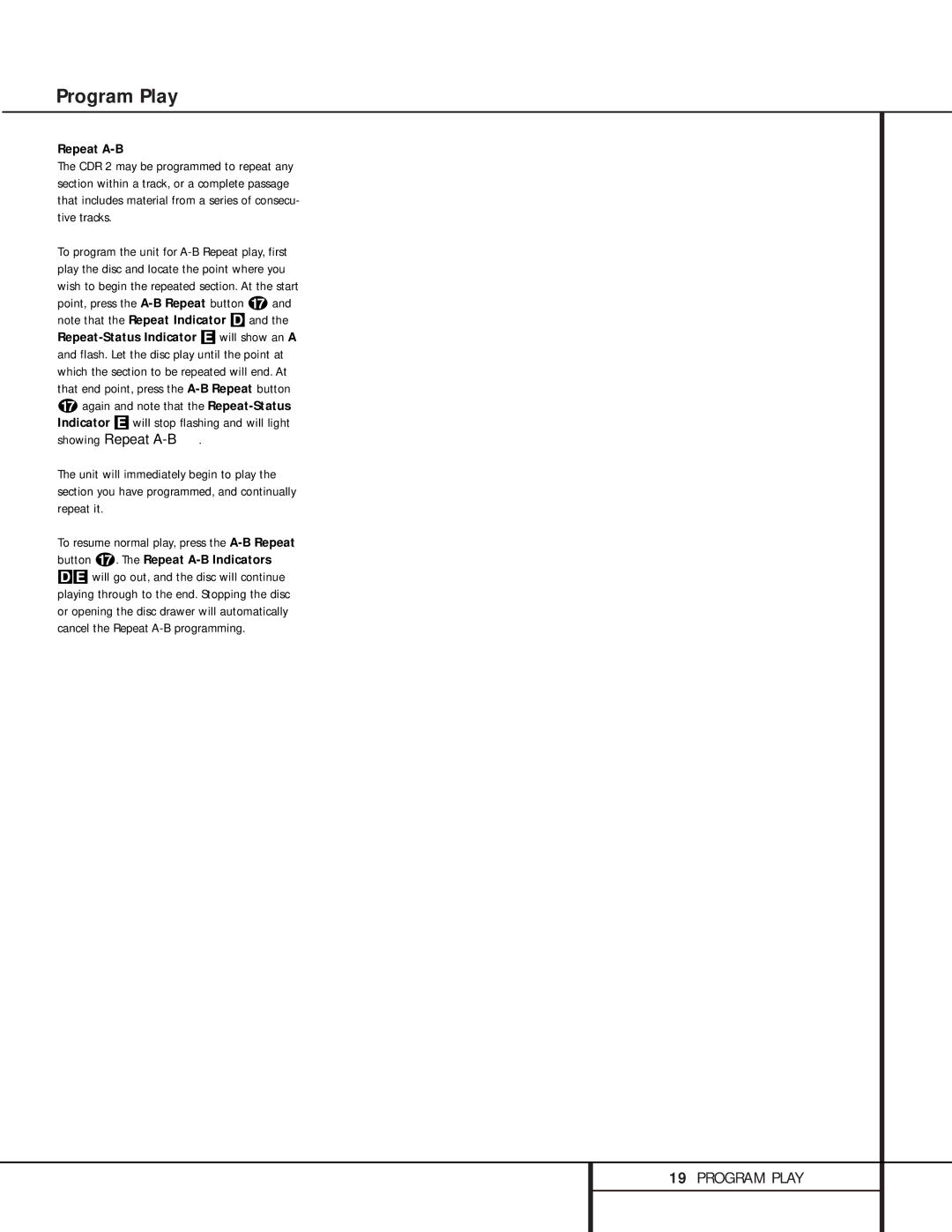 Harman-Kardon CDR 2 owner manual Repeat A-B 