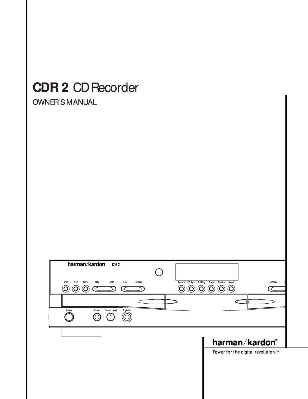 Harman-Kardon owner manual CDR 2 CD Recorder 