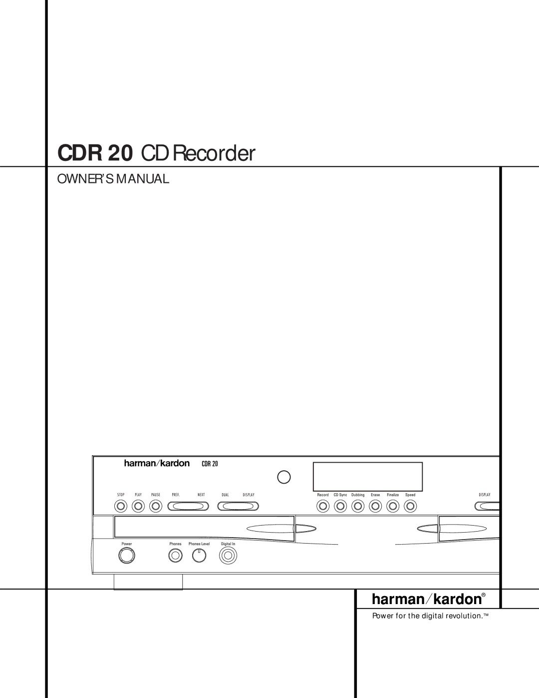 Harman-Kardon 76, CD Player owner manual CDR 20 CD Recorder 